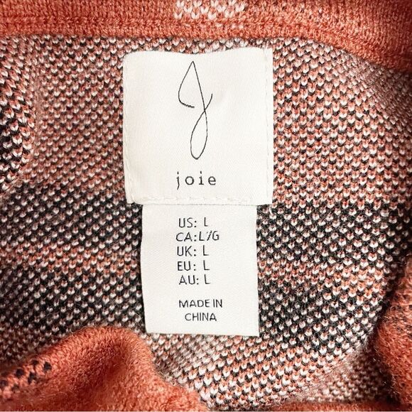 Joie Plaid Shacket Soft Knit Full Zip Sweater Jacket Rust Black White Size Large - Picture 11 of 13